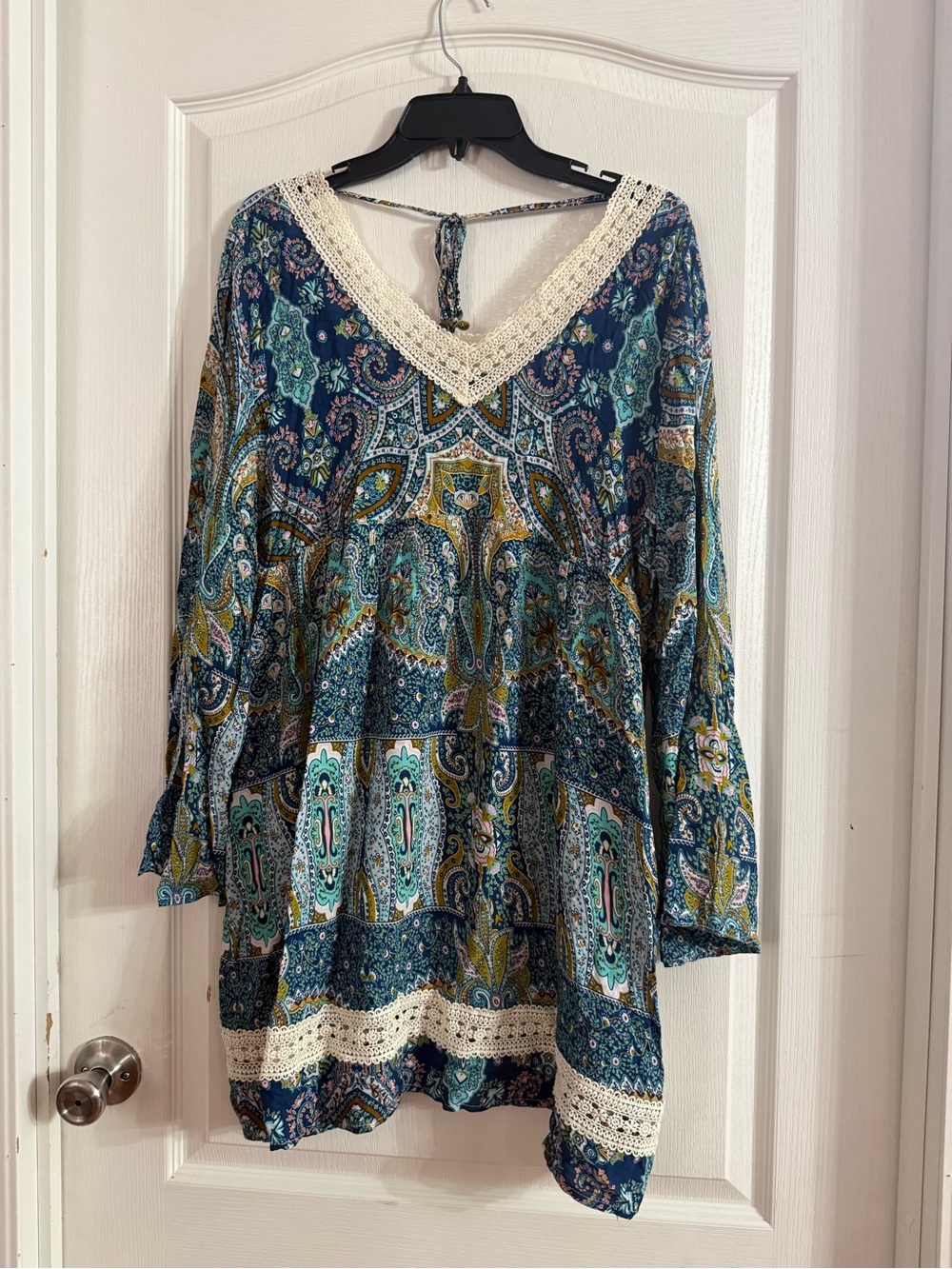 Kori Women’s Crochet Accent Boho Shift Dress Sz M. AG-236